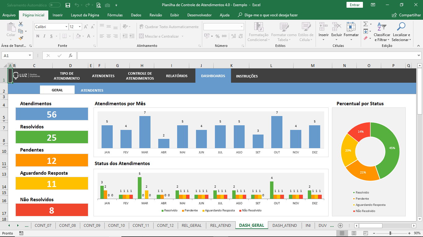 Planilha de Controle de Atendimentos em Excel - Planilhas Prontas