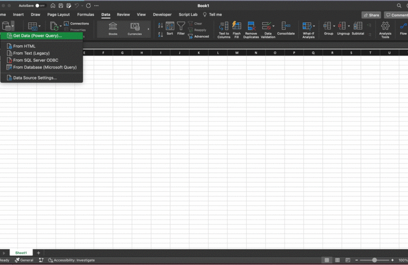 Import data from local files using Power Query in Excel for Mac