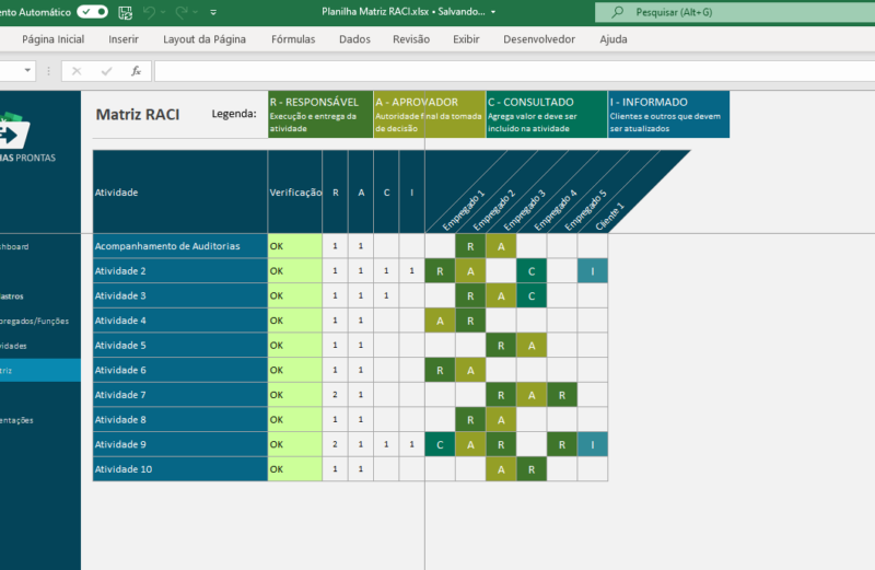 Planilha Matriz RACI de Responsabilidades em Excel