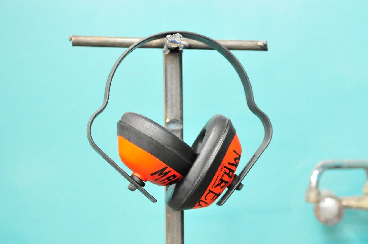orange and gray earmuffs